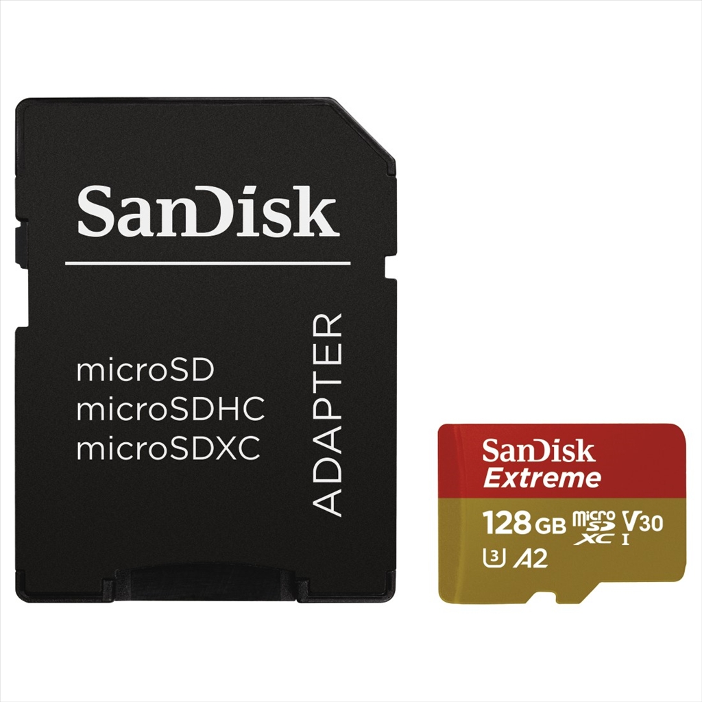 SanDisk MicroSDXC 128GB Extreme A2 UHS-I (V30) U3 + SD adaptér - SanDisk microSDXC UHS-I U3 128GB SDSQXA1-128G-GN6MA