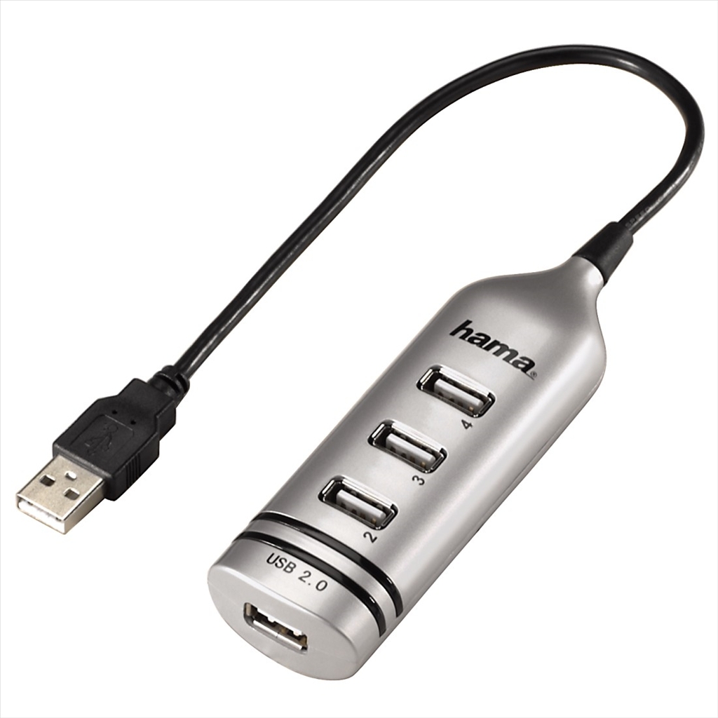 Hama USB 2.0 HUB 1:4, stříbrný