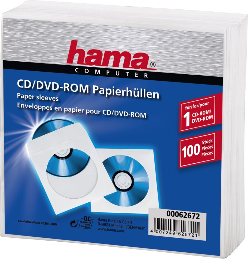Levně Hama obal ochranný obal pro Cd/dvd, 100ks/bal, bílý, balení Pe fólie