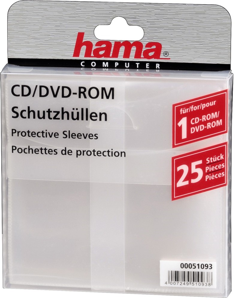Hama ochranný obal pro CD/DVD, 25ks/bal, transparentní