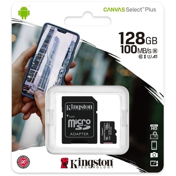 Levně Kingston paměťová karta Canvas Select Plus micro Sdxc 128Gb Class 10 Uhs-i + Sd adaptér