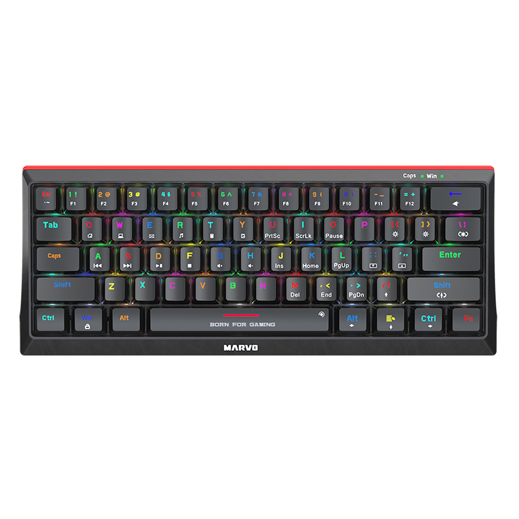 Marvo KG962G EN - R, klávesnice US, herní, mechanická typ drátová (USB), černá, RGB, červené spínače