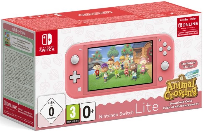 Levně Nintendo herní konzole Switch Lite Coral + Animal Crossing: New Horizons + Nintendo Switch online předplatné na 3 měsíce