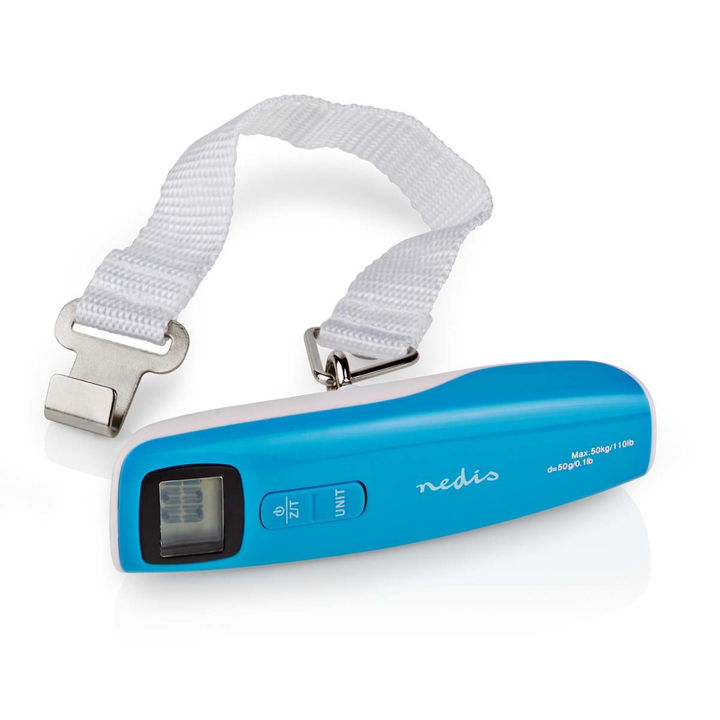 Nedis váha na zavazadla digitální váha zavazadel/ max. zatížení 50kg/ modro-bílá