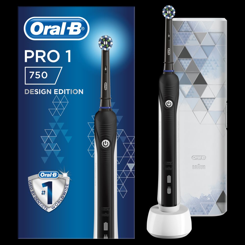 Levně Oral-b elektrický zubní kartáček Pro 750 Black Crossaction + cestovní pouzdro
