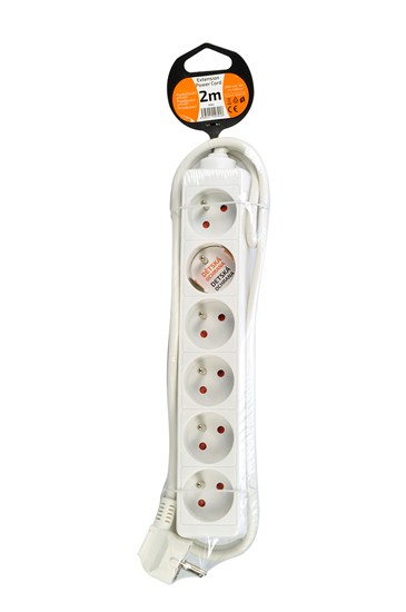 Solight prodlužovací přívod, 6 zásuvek, bílý, 2m Pp61
