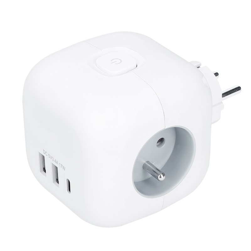 Solight rozbočka kostka, 3x 16A + Usb A+c, bílá, vypínač
