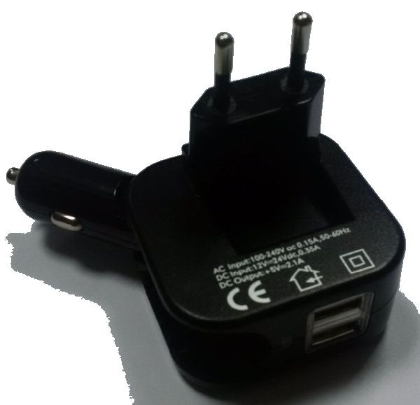 Solight USB nab. adaptér univerz.,DC42 - Solight USB nabíjecí adaptér auto+zásuvka, 2x USB, max. 240