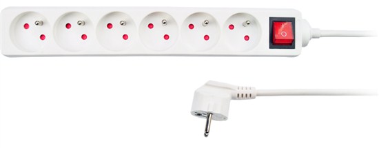 Solight Prodlužovací přívod, 6 zásuvek, bílý, vypínač, 3m
