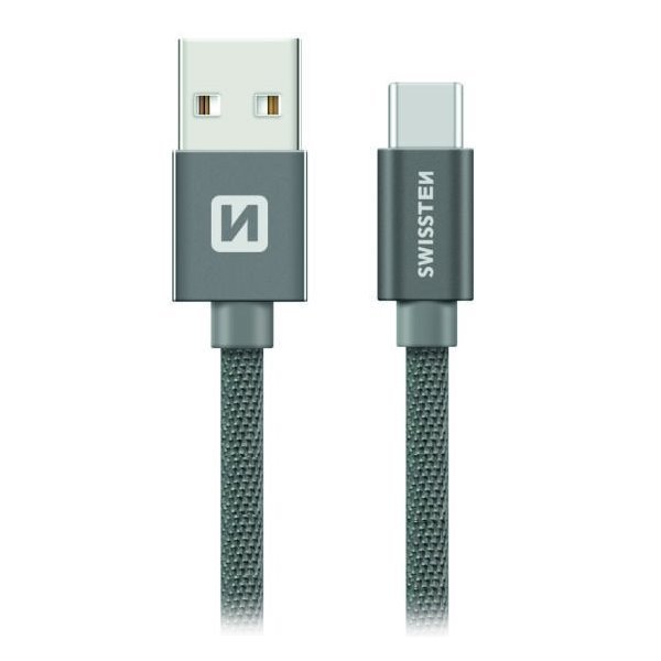 Swissten Kabel Textile USB-C 1,2 M Šedý