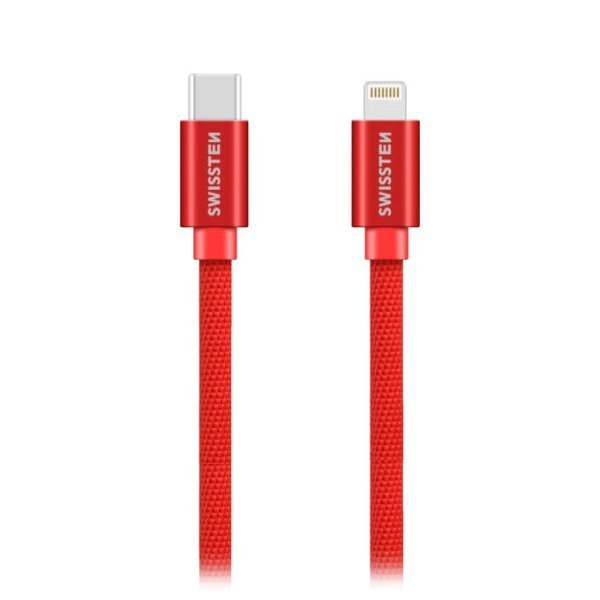 Swissten kabel Textile USB-C/LIGH 1,2m, červená