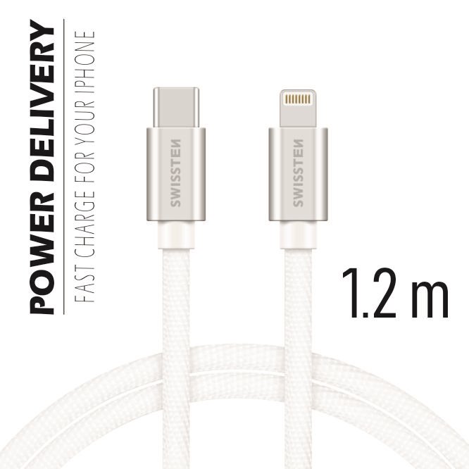 Swissten Kabel Textile USB - C/Ligh 1,2m, stříbrný