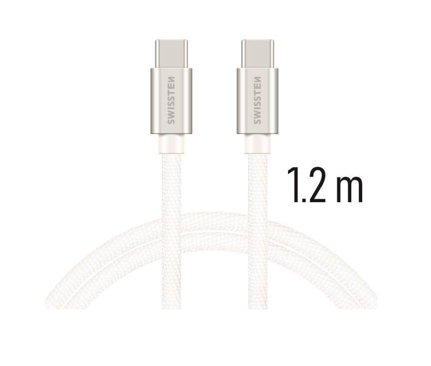 Swissten kabel Textile USB-C 1,2 m, stříbrná
