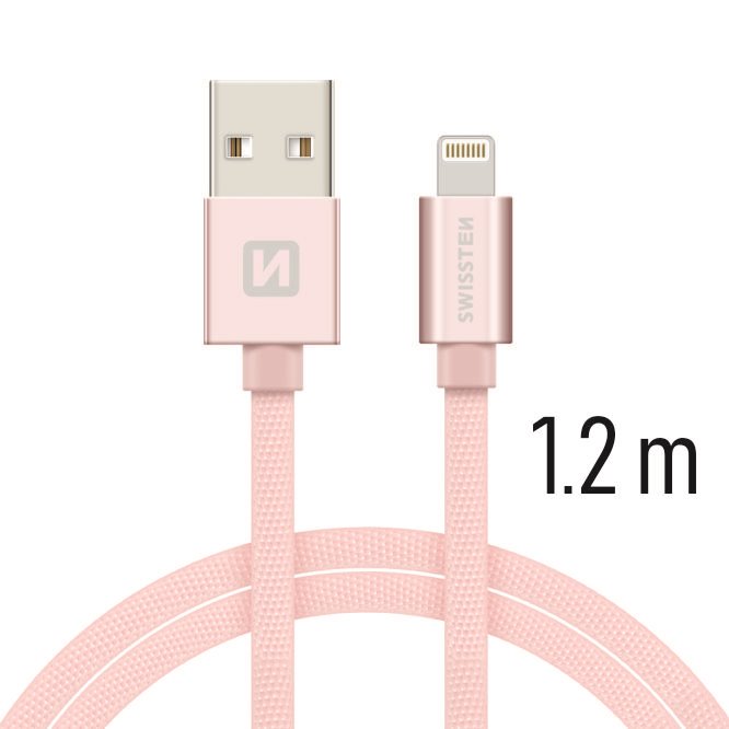 Levně Swissten kabel Kabel Textile Lighting Mfi, 1,2m, růžová