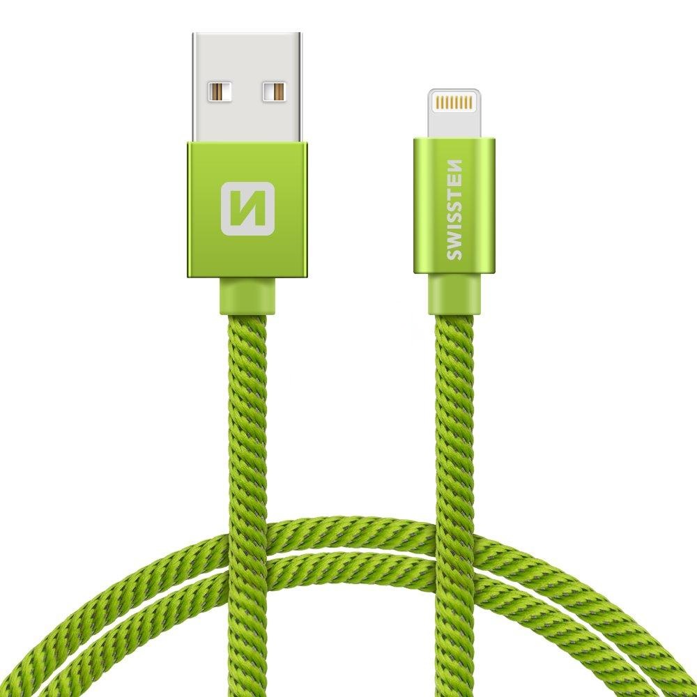 Swissten kabel Textile Lightning 1,2m, zelená