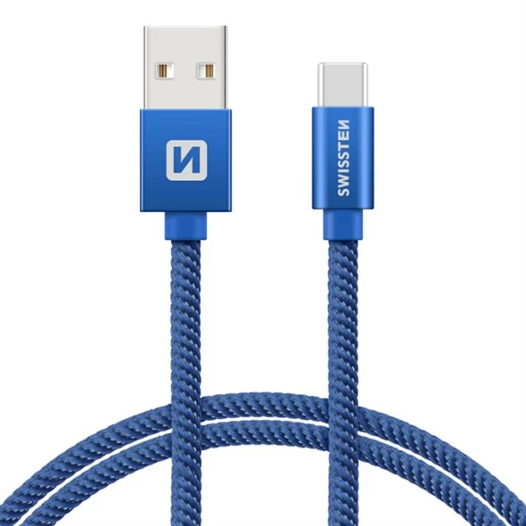 Swissten Kabel Textile USB-C 1,2 M Modrý
