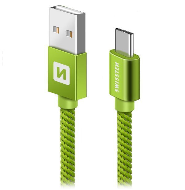 Swissten Kabel Textile USB-C 1,2 M Zelený
