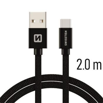 Swissten Kabel Textile USB-C 2,0 M Černý