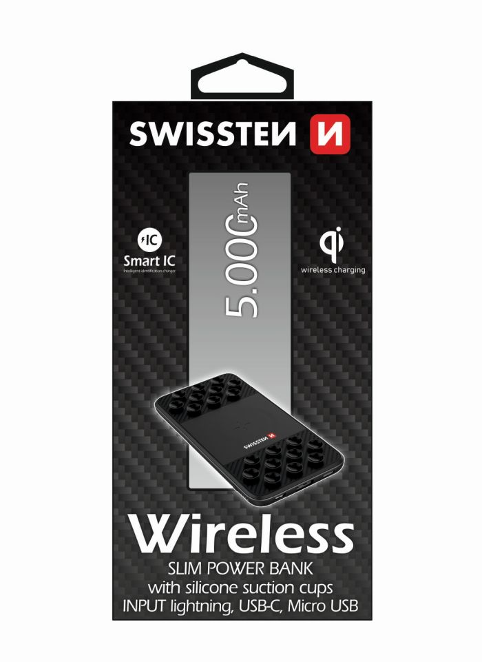 Swissten Wireless Slim Power Bank 5000 mAh USB-C INPUT