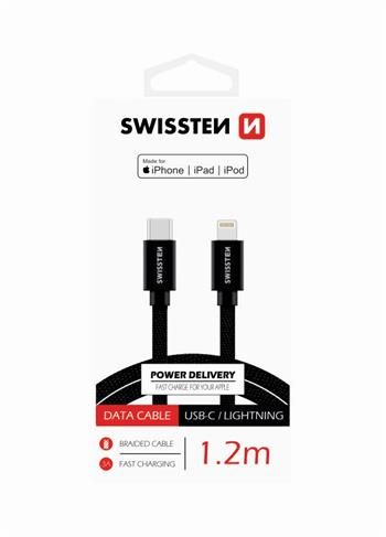 Swissten Usb kabel Kabel Textile Usb-c/lig 1,2M Bk