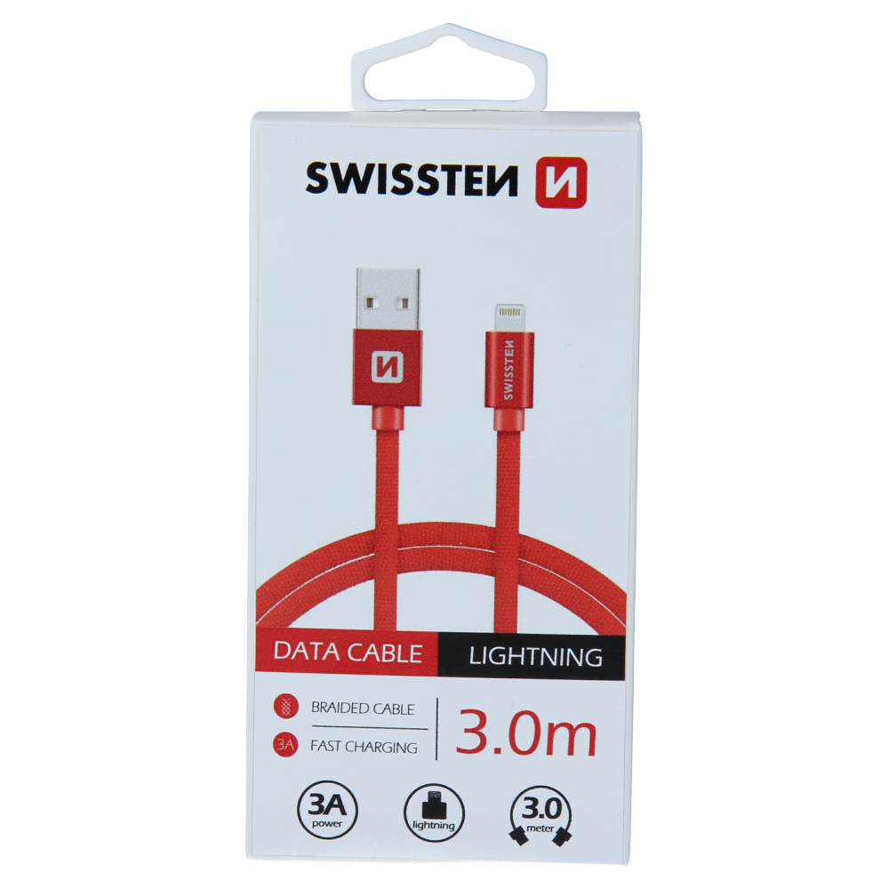 Swissten kabel Textile USB/LIGH 3,0m, červená