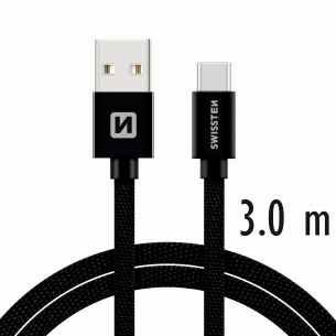 Swissten kabel Textile USB/USB-C 3,0m, černá
