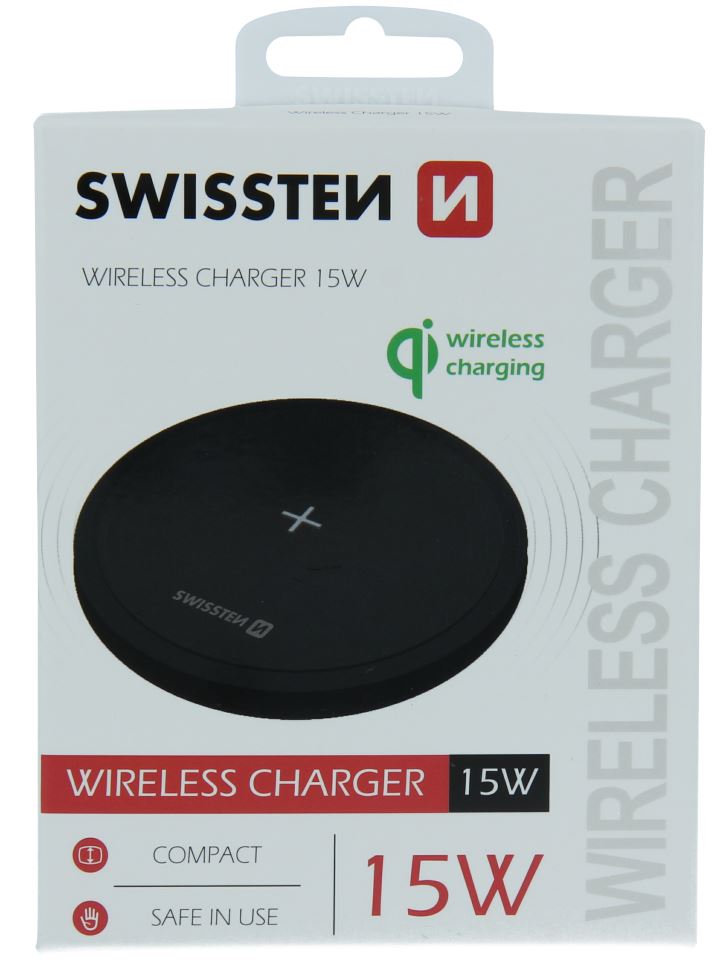Levně Swissten nabíječka pro mobil bezdrátová nabíječka 15w,černá