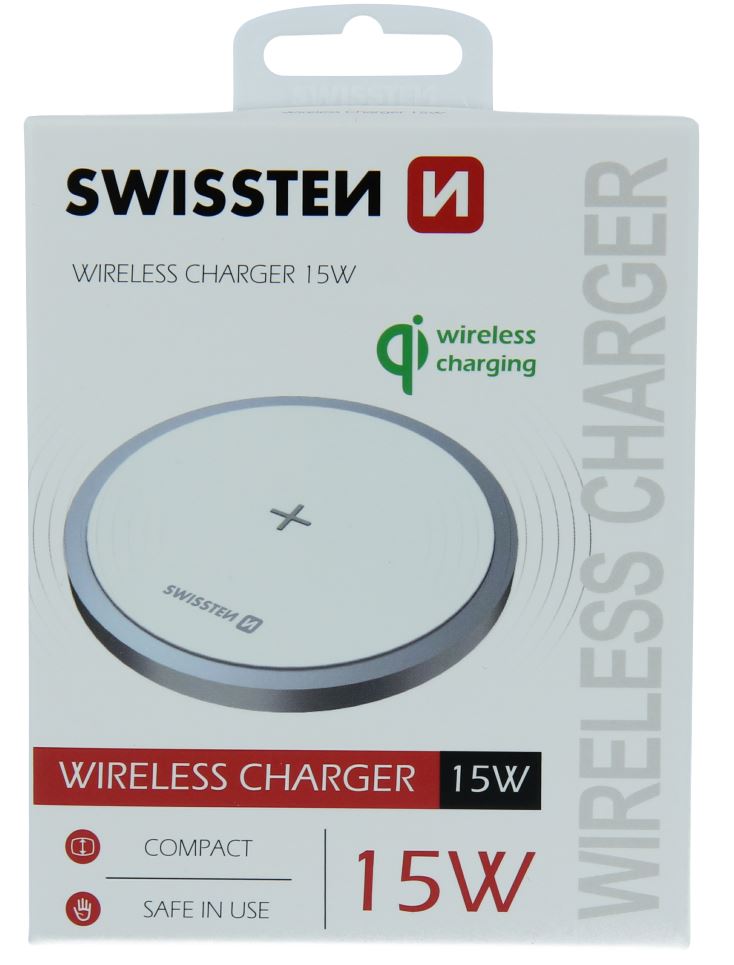 Levně Swissten nabíječka pro mobil bezdrátová nabíječka 15W, bílá