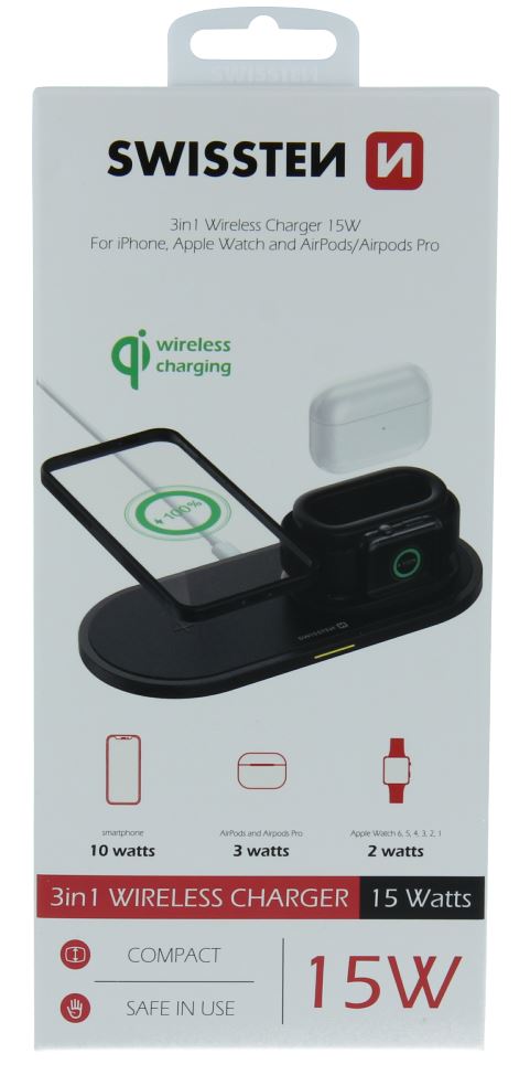Levně Swissten nabíječka pro mobil Wireless nabíječka 3v1 22055506, černá