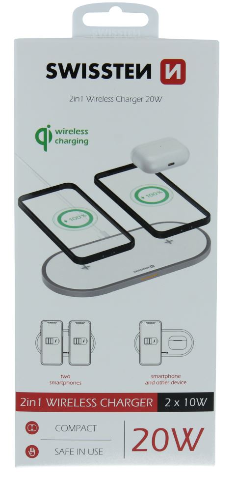 Swissten Wireless nabíječka 2v1 22055507, bílá - Swissten 22055507