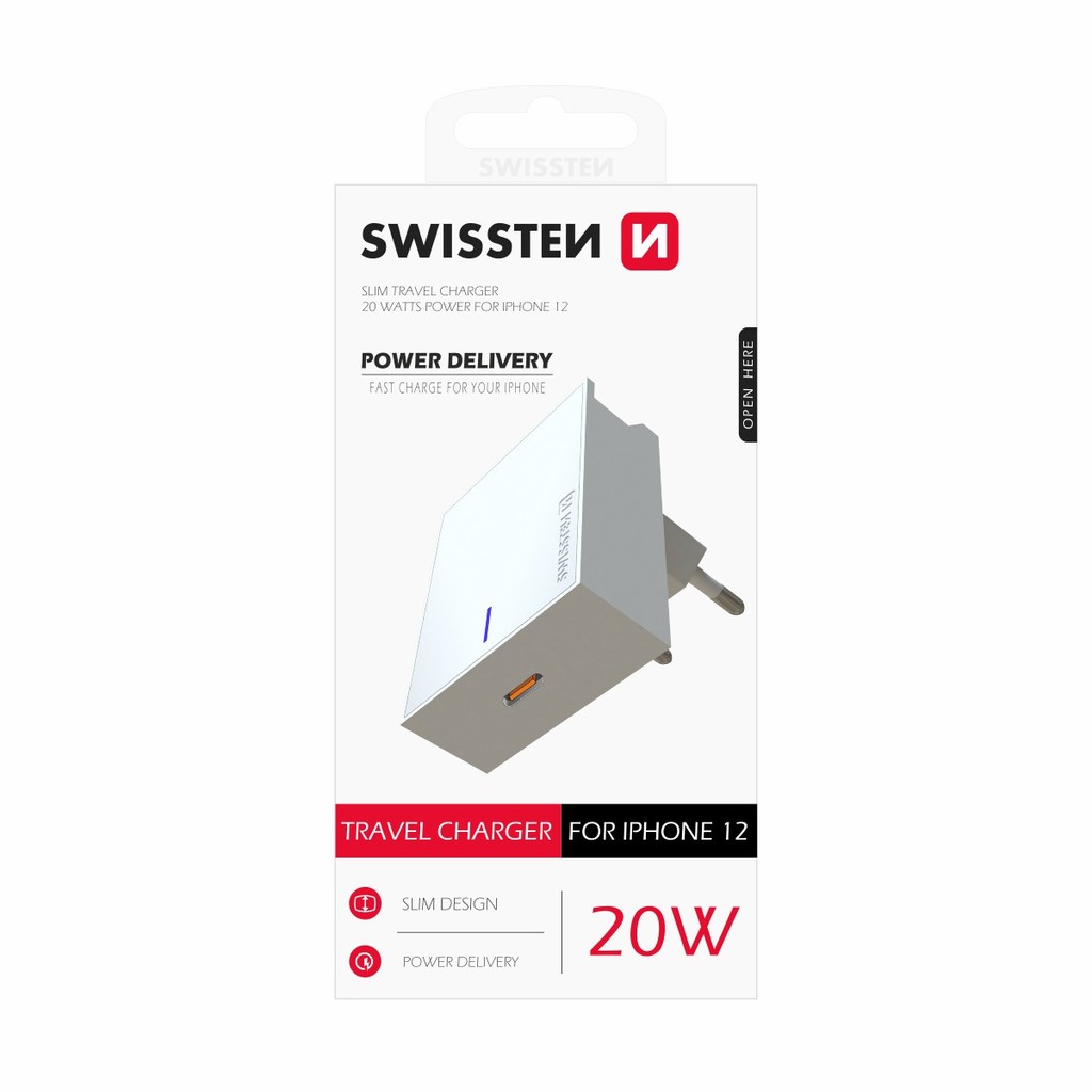 Swissten power Delivery 20W for Iphone 12 bílá