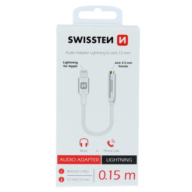 Levně Swissten kabel adaptér Ligh/jack (F) 0,15 m, stříbrná
