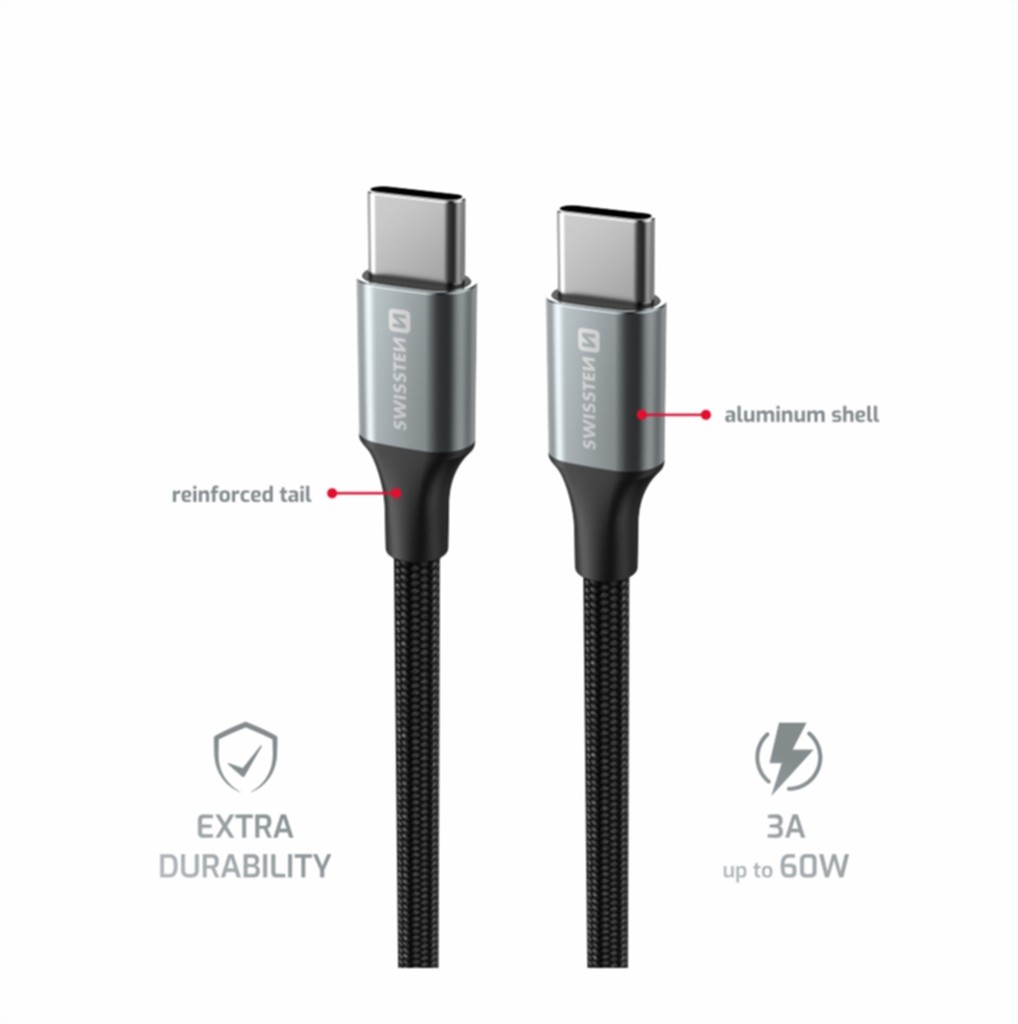 Swissten Usb kabel Kabel Usb-c/usb-c 1,5 M Černý