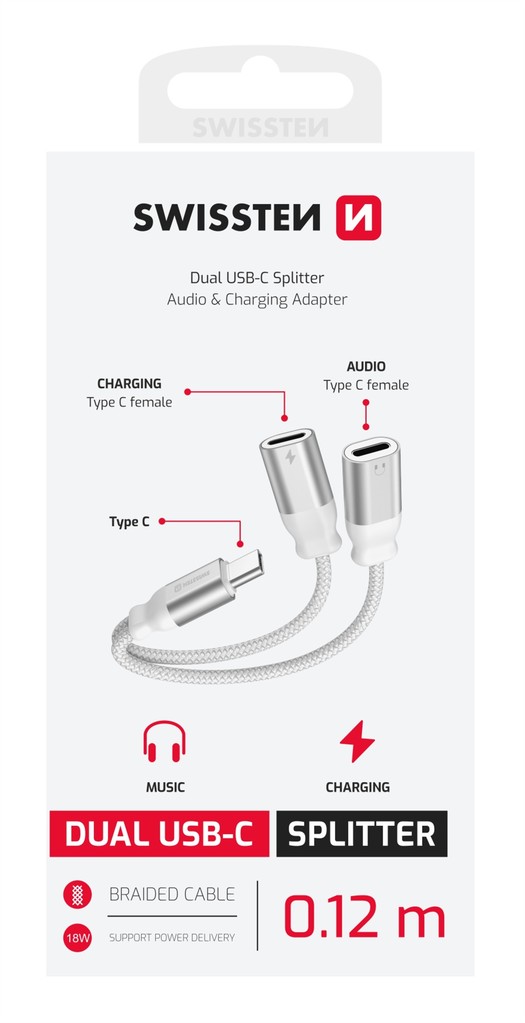 Swissten Usb kabel adaptér Usb-c/2x Usb-c 0,12M B.