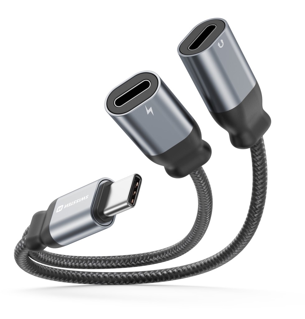 Swissten Usb kabel adaptér Usb-c/2x Usb-c 0,12M Č.