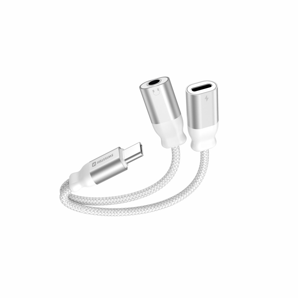 Swissten Usb kabel Ad. Usb-c/usb-c/aux 0,12 M Bílý