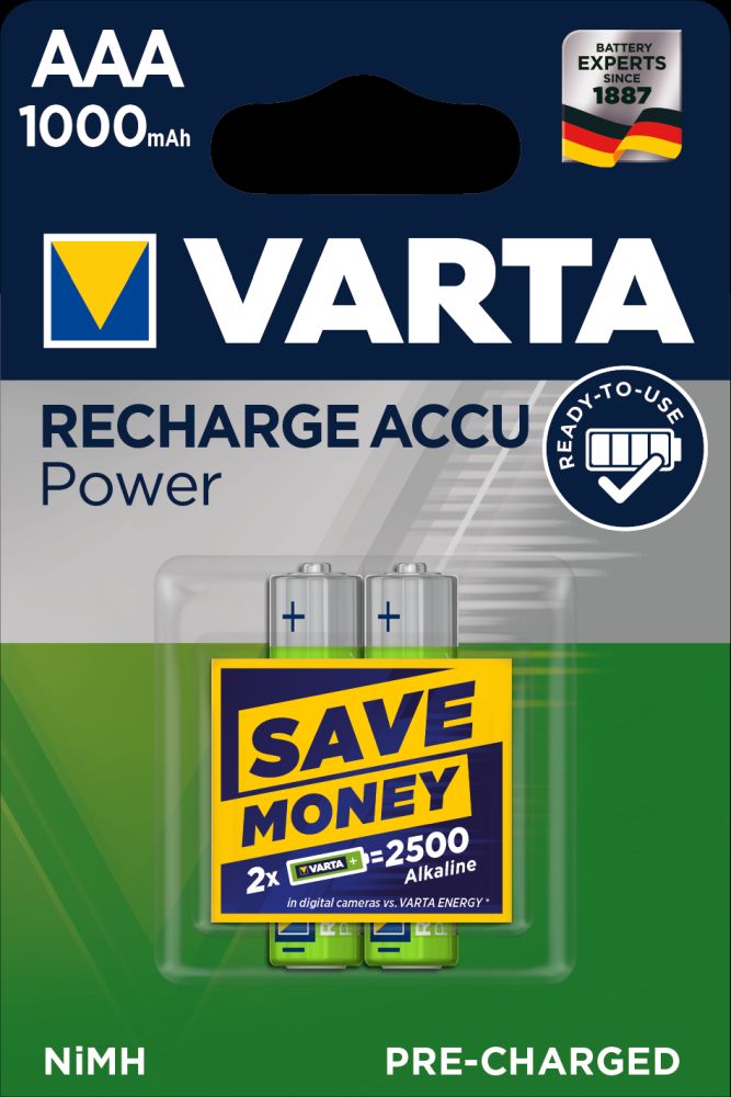 VARTA Rechargeable Accu AAA 1000 mAh R2U 2ks - Varta Power AAA 1000 mAh 2ks 5703301402