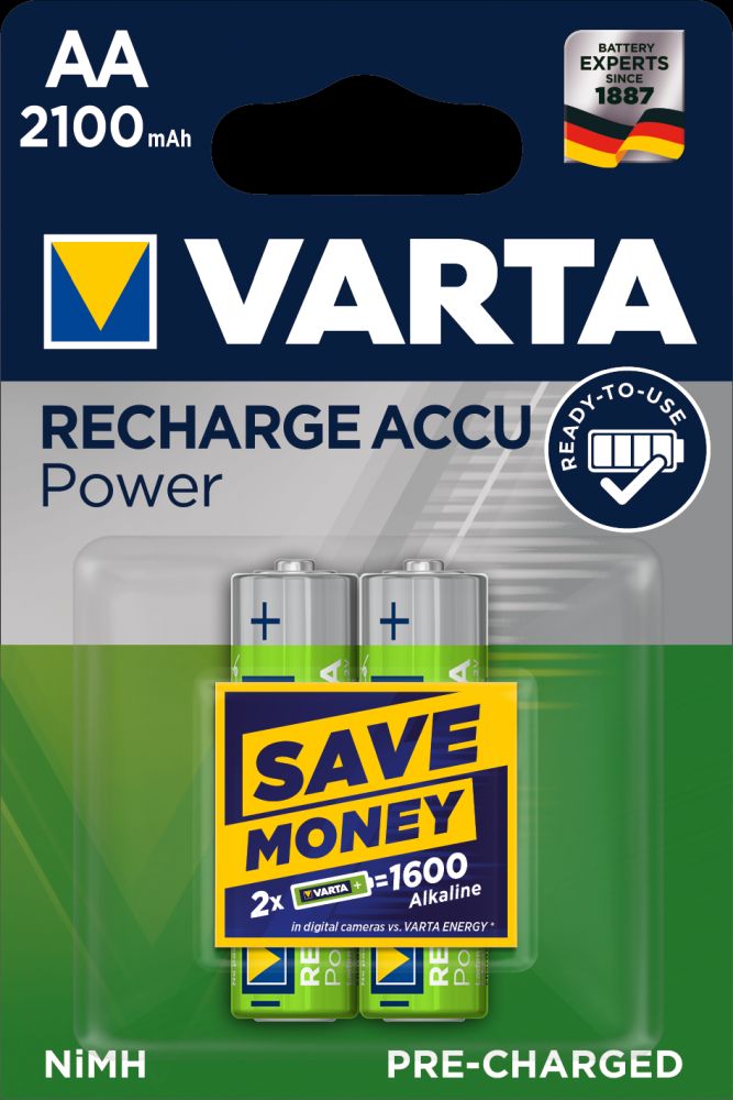 Varta Rechargeable Accu, AA, 2 100 mAh, 2 ks - Varta Power AA 2100 mAh 2ks 56706101402
