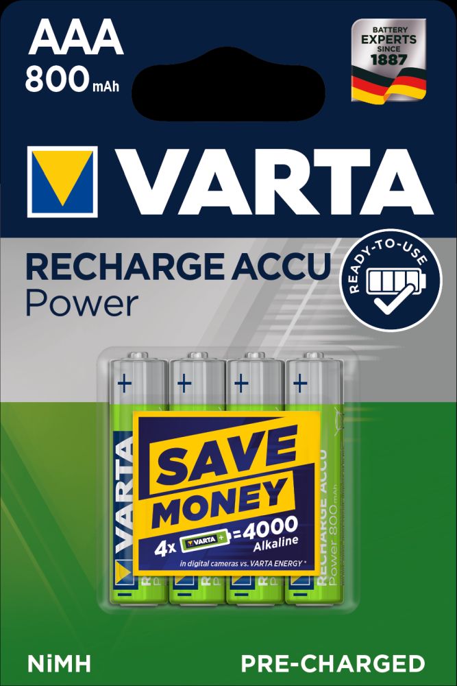 Varta Rechargeable Accu, AAA, 800 mAh, 4 ks - Varta Power AAA 800 mAh 4ks 56703101404