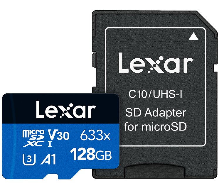 Lexar paměťová karta paměťová karta 128Gb High-performance 633x microSDXC™ Uhs-i (čtení/zápis:100/45MB/s) C10 A1 V30 U + adaptér