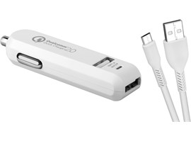 AVACOM CarMAX 2 nabíječka do auta 2x Qualcomm Quick Charge 2.0, bílá barva (micro USB kabel) - AVACOM NACL-QC2XM-WW