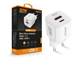 Chytrá mini síťová nabíječka ALIGATOR Power Delivery 20W, USB-C / USB-A, bílá