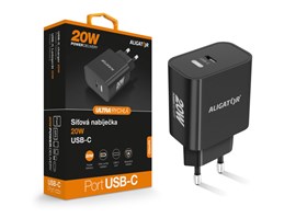 Chytrá síťová nabíječka ALIGATOR Power Delivery 20W, USB-C, černá