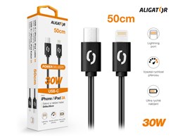 Datový kabel ALIGATOR POWER 30W, USB-C/Lightning 3A, 0,5m bílý