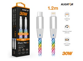 Datový kabel ALIGATOR POWER 3A 65W, USB-C/USB-C, 0,5m svítící