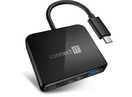 Connect IT USB-C hub, 3v1 (USB-C,USB-A,HDMI), externí, ČERNÝ