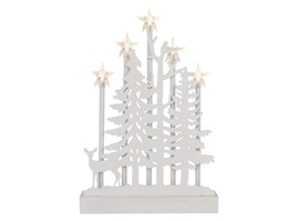 Emos DCAW13 LED dekorace dřevěná – les s hvězdami, 35,5 cm, 2x AA, vnitřní, teplá bílá, časovač