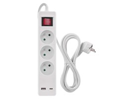 Emos Prodlužovací kabel 2 m / 3 zásuvky / s vypínačem / bílý / 1×USB-A + 1×USB-C / 1,5 mm2