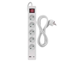 Emos Prodlužovací kabel 3 m / 5 zásuvky / s vypínačem / bílý / 1×USB-A + 1×USB-C / 1,5 mm2