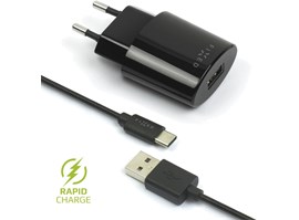 Síťová nabíječka FIXED s odnímatelným USB-C kabelem, 2,4A, černá